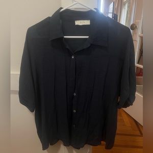 Women’s Large Navy Blue Short Sleeve Button Down